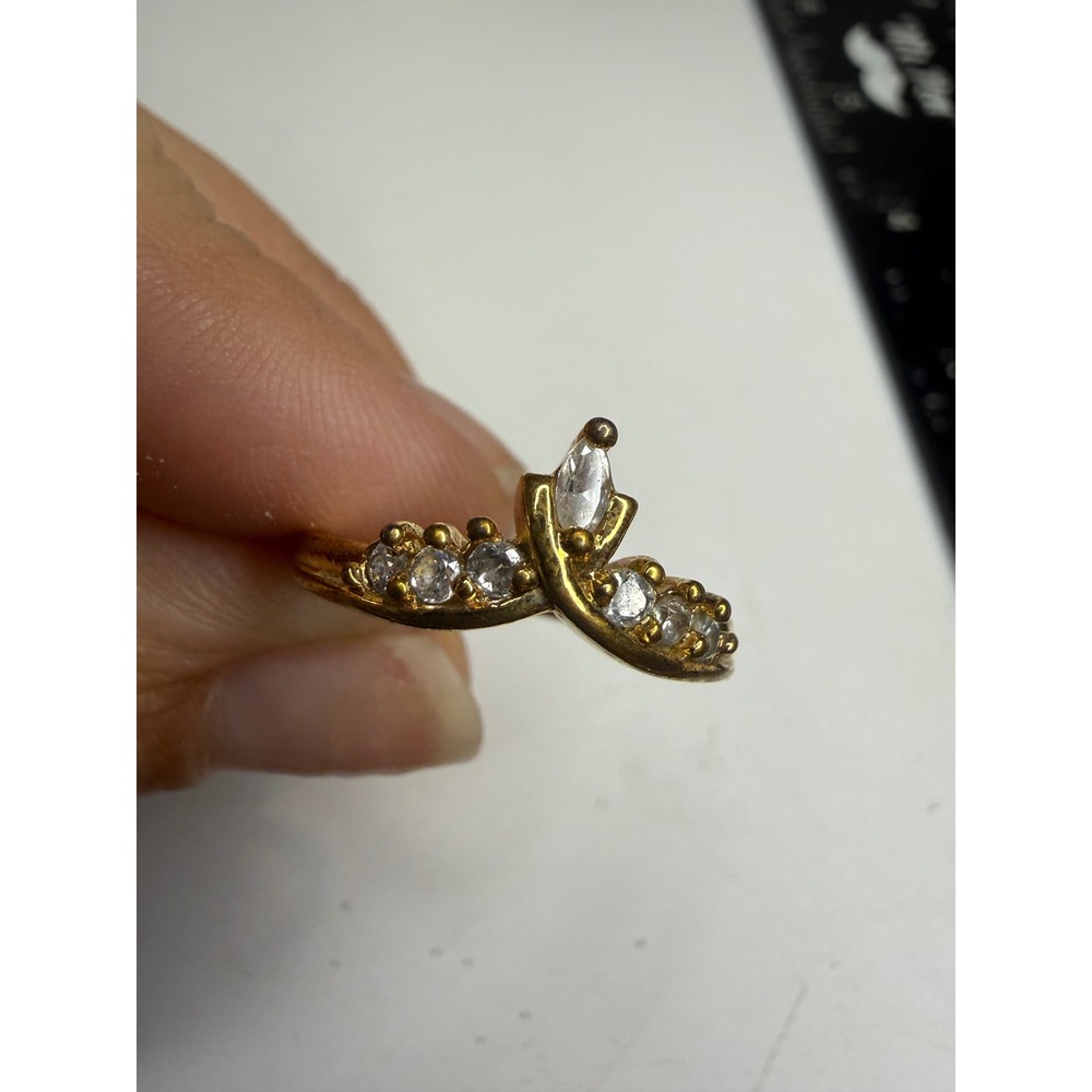 AN Signed Gold Tone Rhinestone Tiara Crown Stackable Ring Size 7.75